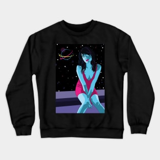 chica sentada con el fondo el espacio Crewneck Sweatshirt